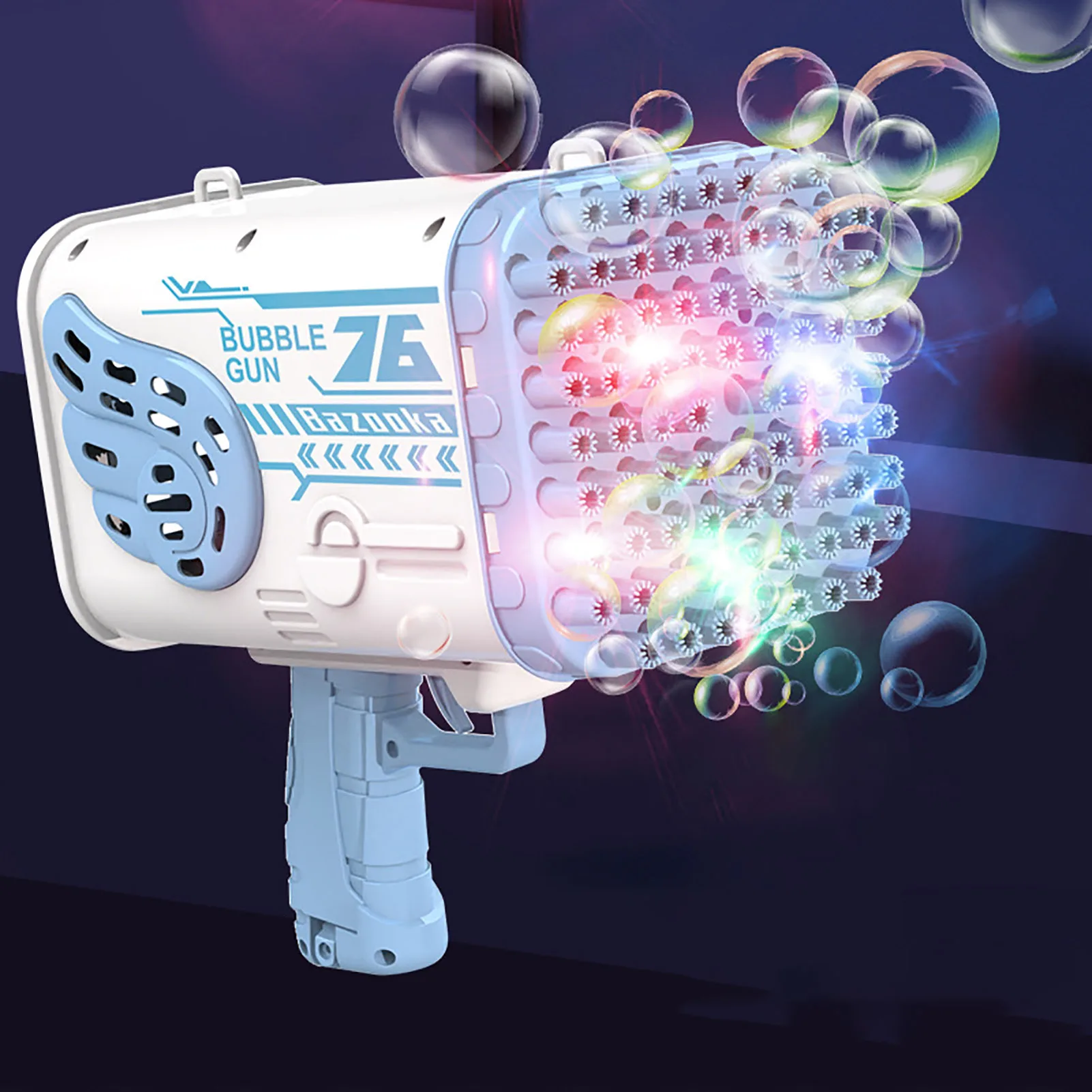 

76-Hole Bubble Maker Guns Handheld Bubbles Maker Machine Toys Leak Proof Automatic Bubble Guns Gatling Rechargeable With LED