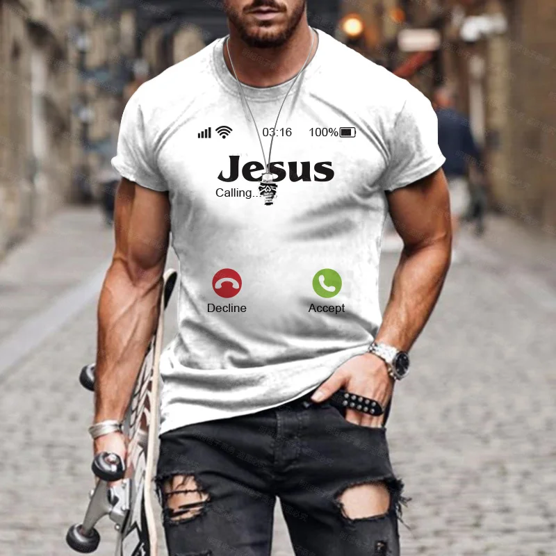 

Men's New Answer Phone Screen T-Shirt Letter Print Fun Summer Round Neck Casual Personality WiFi Phone Top Oversized