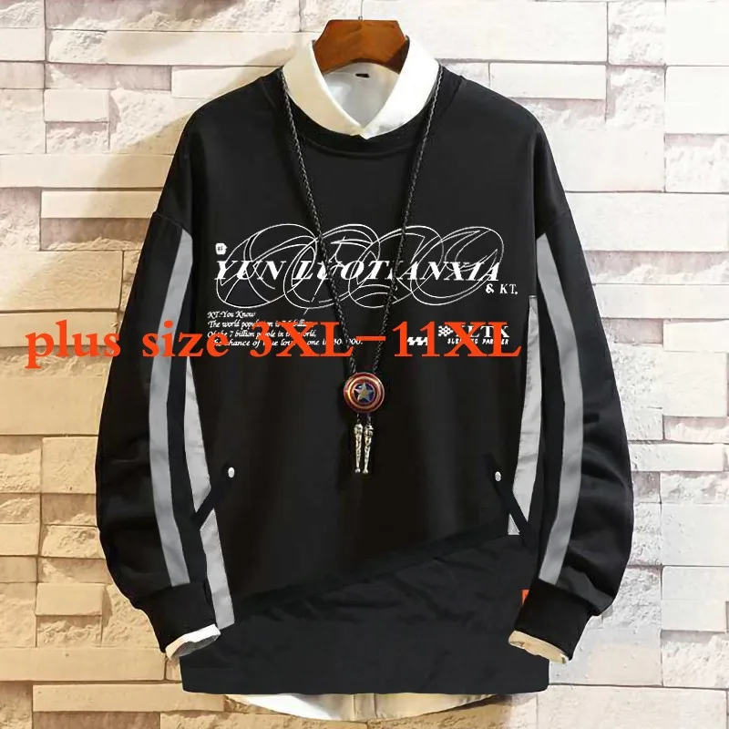 

Новое поступление, хлопковые мужские свободные повседневные свитшоты большого размера d с имитацией двух предметов на весну и осень, свитшо...