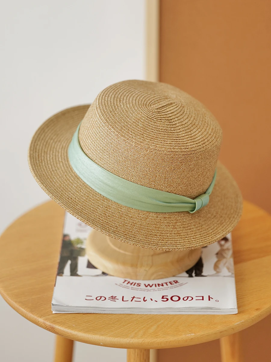 Himade Хепберн Sle французская соломенная шляпа с плоским верхом для летнего пляжа