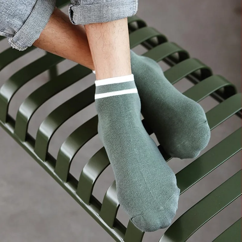 5 Pairs Summer Men Ankle Socks Breathable Solid Color Stripe Casual Boat Socks Fashion Comfortable Sports Travel Short Socks
