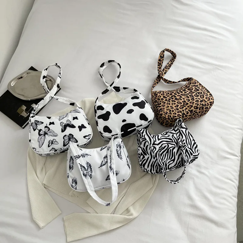 

Нейлоновая женская сумка через плечо, модная дамская сумочка с принтом бабочки, леопарда, зебры, коровы, Повседневная Ретро-сумка для подмышек