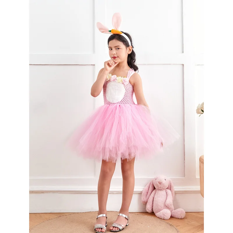 Платье принцессы для косплея с пасхальным кроликом девочек длинное бархатное