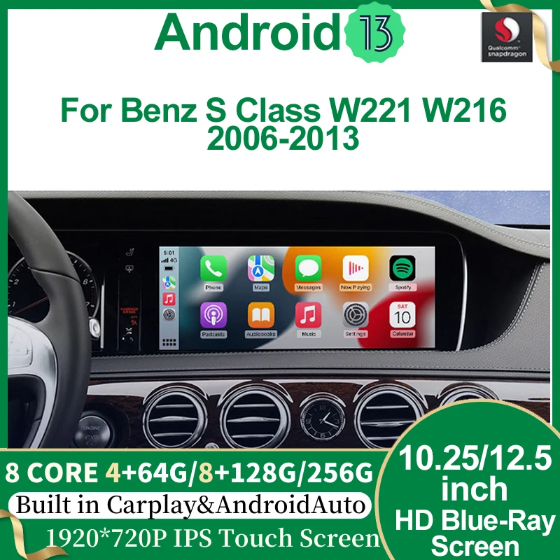 

Qualcomm 10.25" 8G+256G 8Core Android13 Multimedia For Mercedes Benz S Class W221 W216 GPS Navigation Radio Stereo Video Player