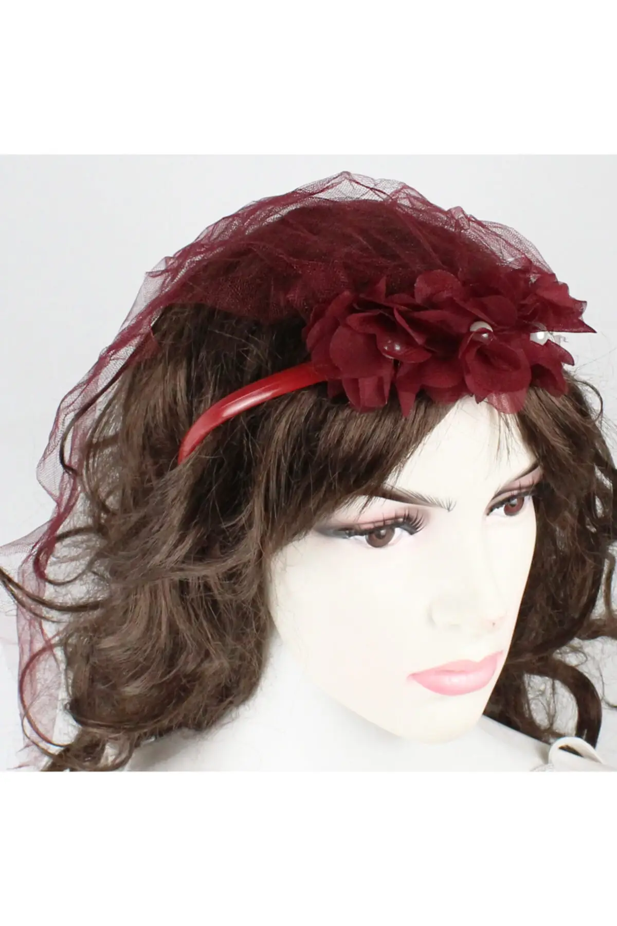 

'Night Burgundy Laser Fabric With Rose Bridesmaid Crown Bridal veil 10 Pcs henna Material henna bride veil welon