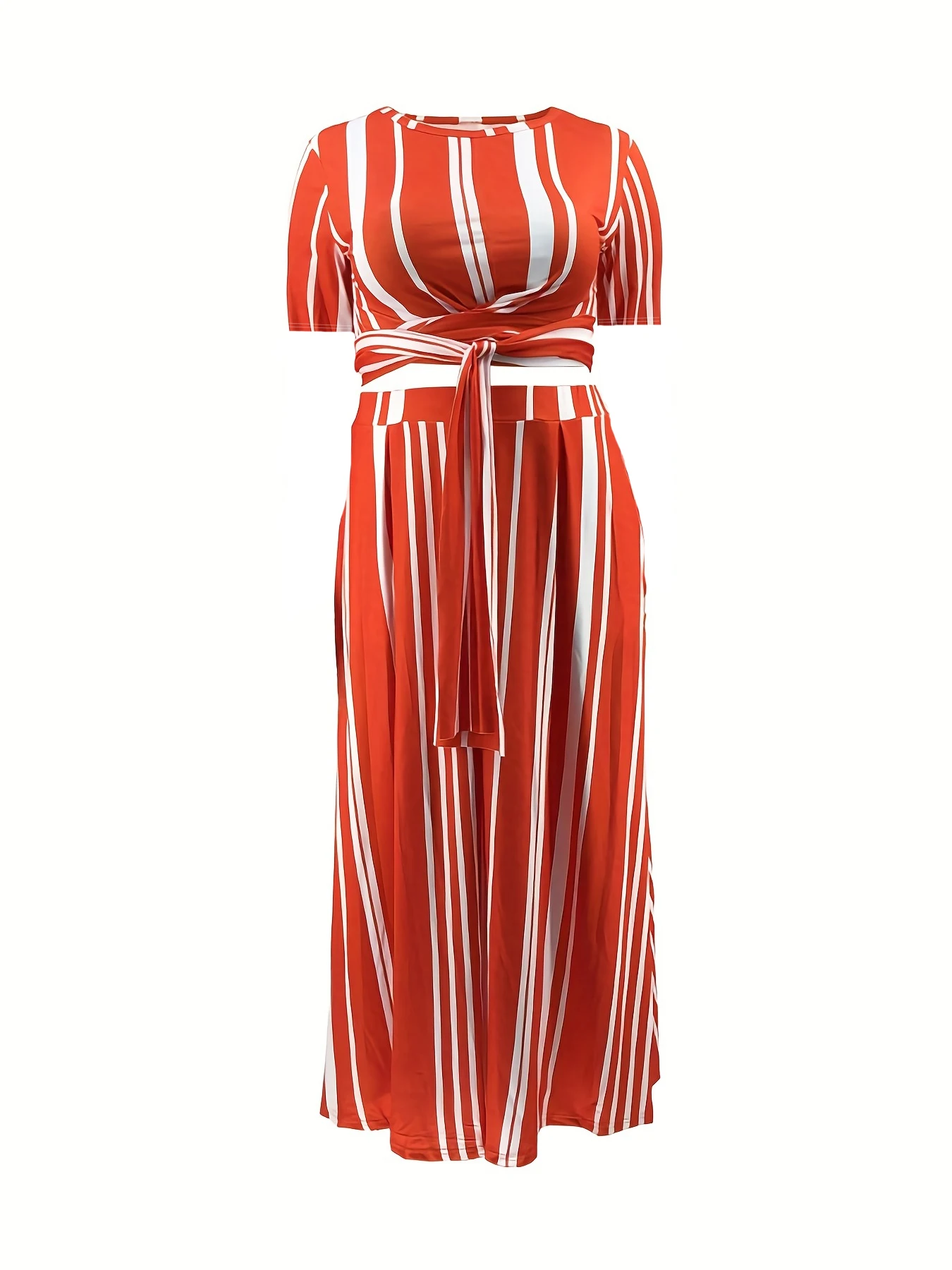 Plus Size Two Piece Dress Striped Lace Up Wide Loose Cloth Women Casual Evening Luxury Robe 2023 Summer Trendy New Party Dress