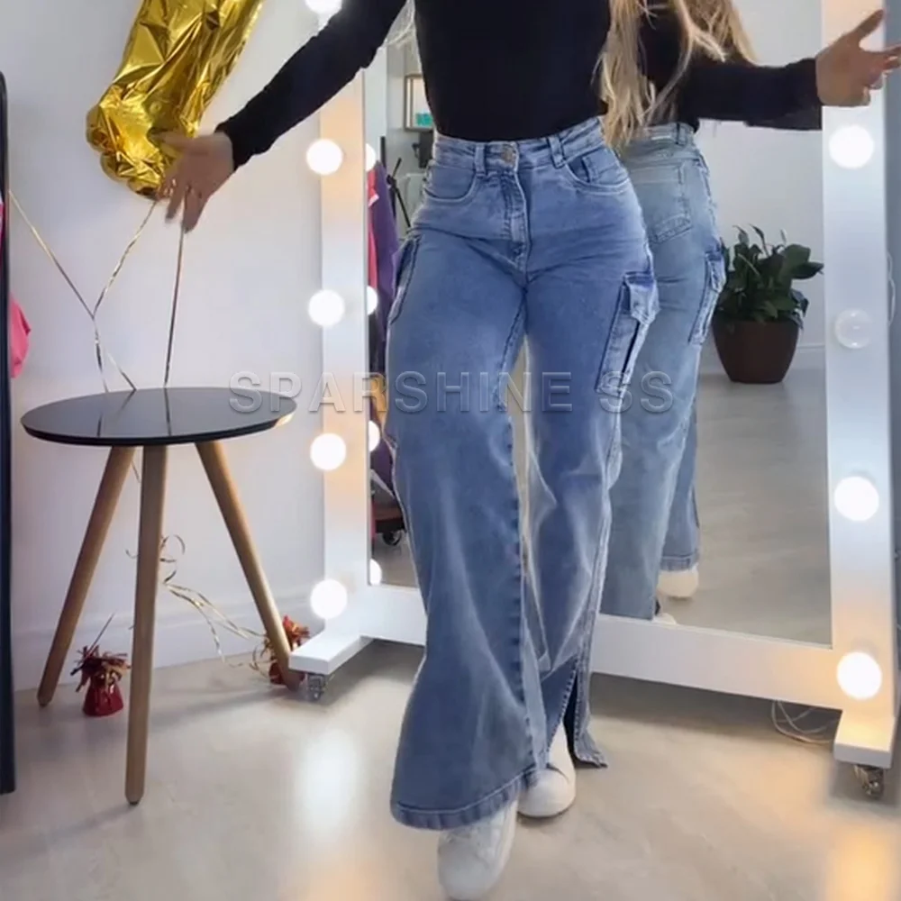 Женские прямые брюки с высокой талией повседневные мешковатые джинсы винтажные