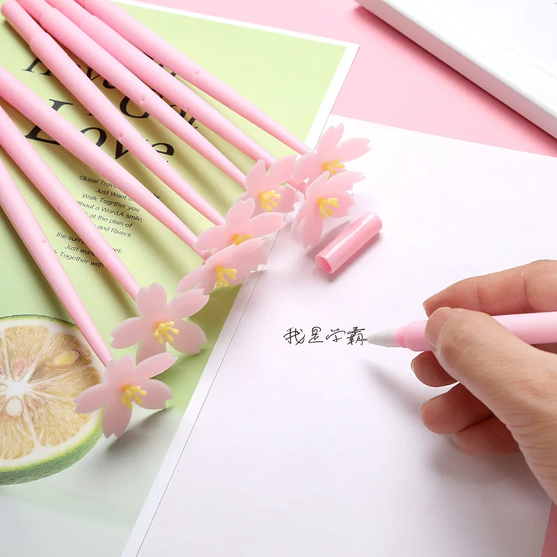 

10-30pcs New Soft Glue Flower Neutral Pen Creative Stationery Aesthetic Water-based Pen Maiden Heart Series Office Signature Pen