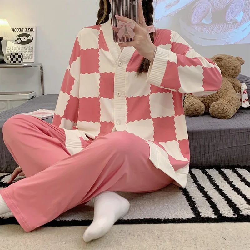 1 Pajamas paragraphs female suits spring leisure wear cotton cute cartoon in the spring and autumn to wear outside