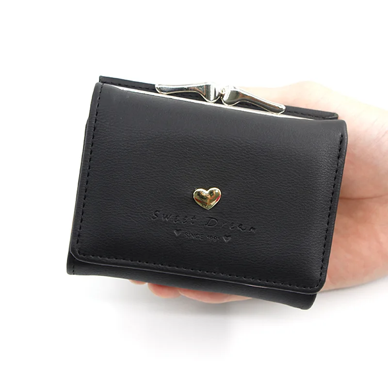 Short Iron   Women's Heart-Shaped Hardware Hand Bag Solid Color Simple Purse Card Bag  Clip Bag
