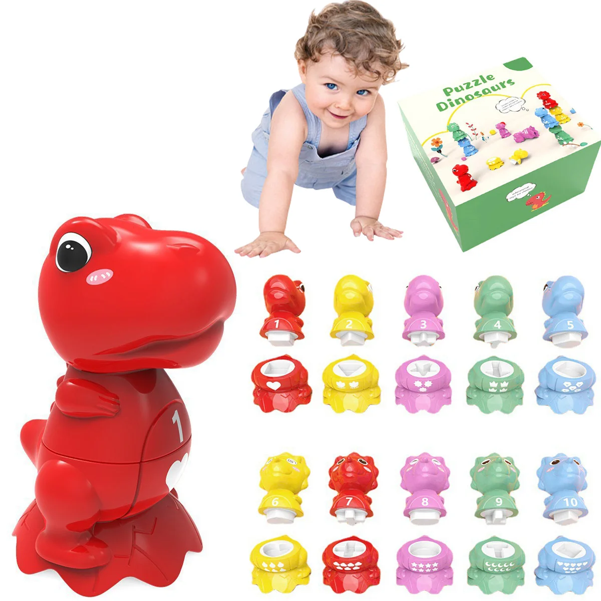 

Детские игрушки Монтессори, игра динозавр, животное познания, цвет, развивающая игрушка-головоломка Монтессори для развития моторики, пода...