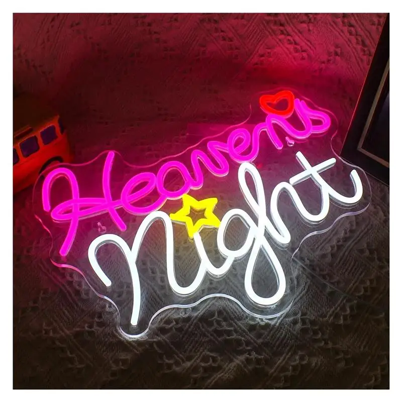 Фото Неоновая вывеска Heaven Night, розовые и белые световые буквы для дома, бара, вечеринки, клуба, украшения стены, лампа с регулируемой яркостью, 30 см × 40 см №1