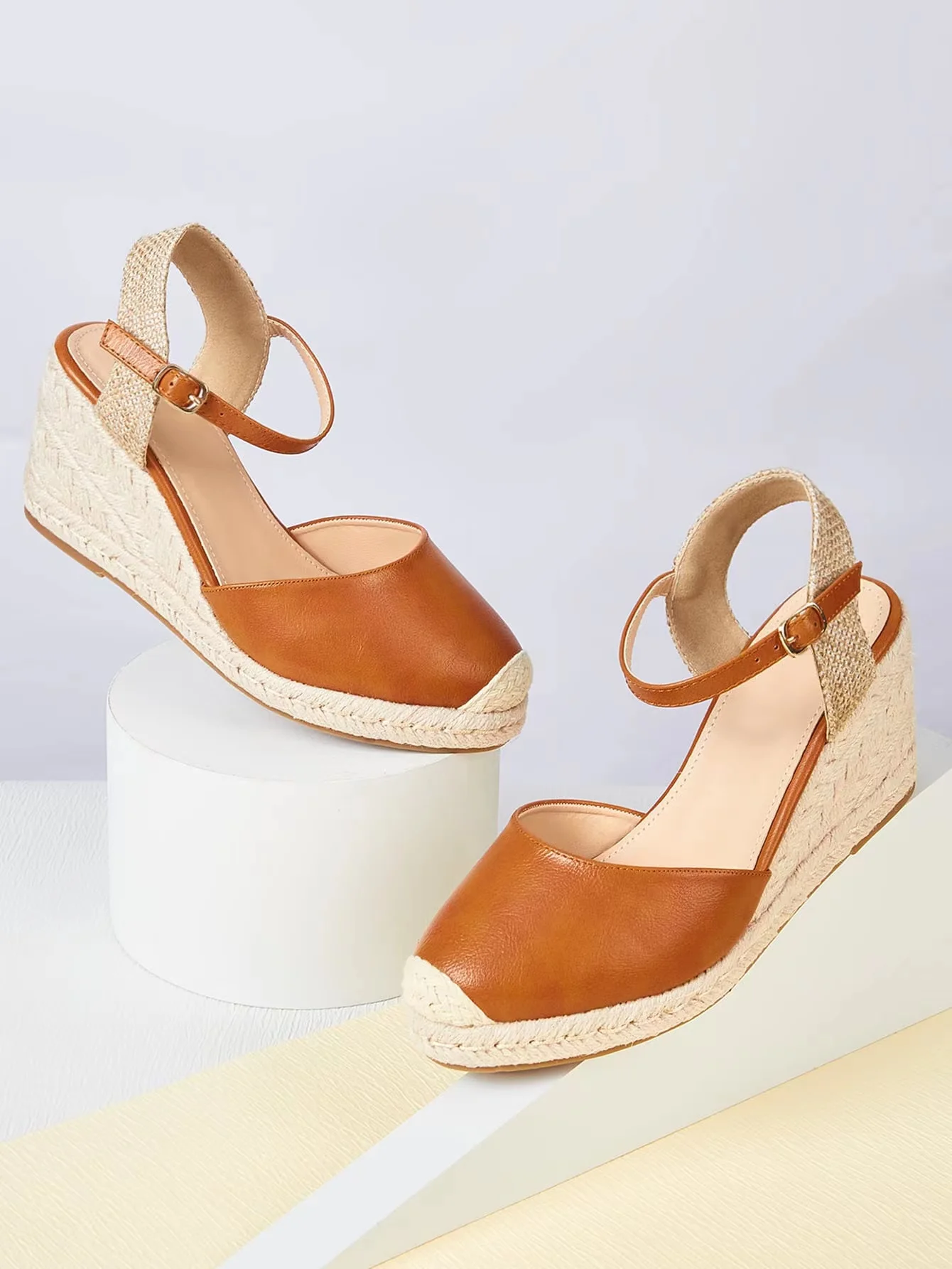 Women's Espadrille Closed Toe Wedge Sandals, Retro Ankle Buckle Strap Slingback Heels, Casual Lightweight