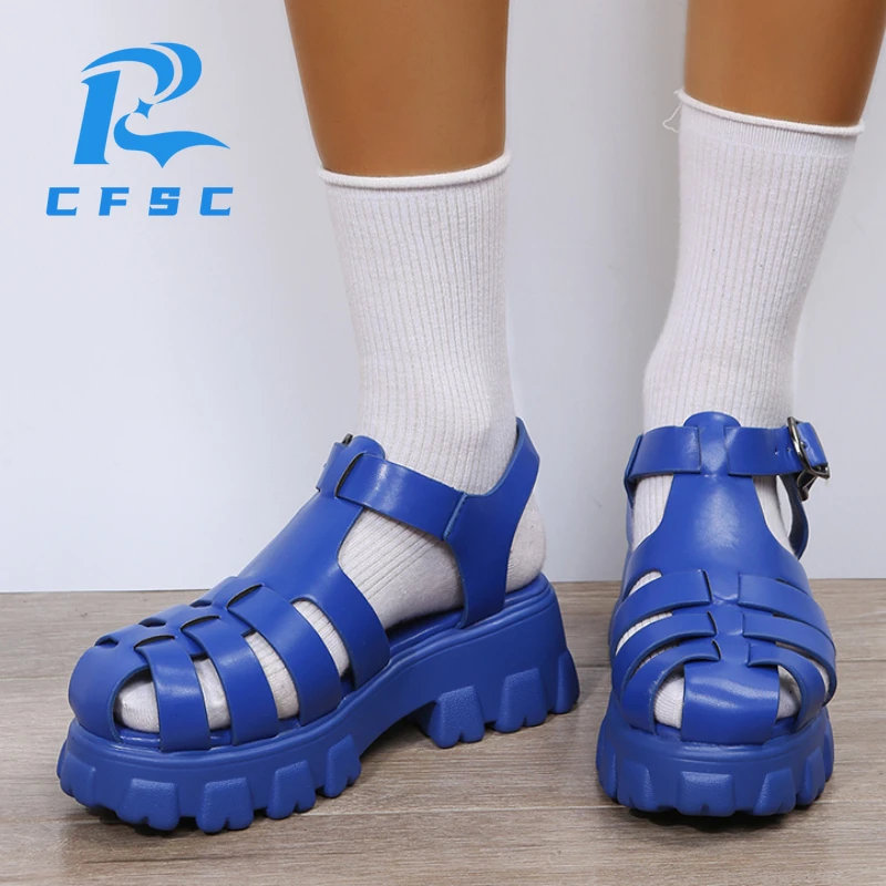 

Large Size 43 New Fashion Shoes Women Thick Heel Platform PU Leather Sandals for Woman 2022 Outdoor Ins Casual Footwear