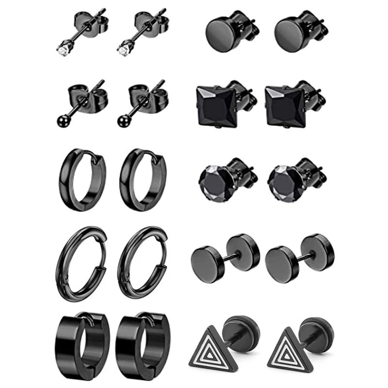 

WKOUD 1-10 Pairs Of Stainless Steel Earrings Small Ball Earrings Cartilage Earrings Endless Earrings Black Men's And Women's Set