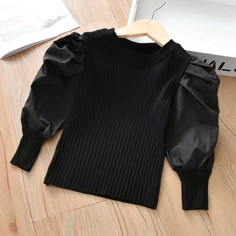 

Girls Spring Bottoming Shirt 2022 New Children's Puff Sleeves Pit Strip Long-Sleeved T-shirt Outer Wear Baby Casual top2-8Y