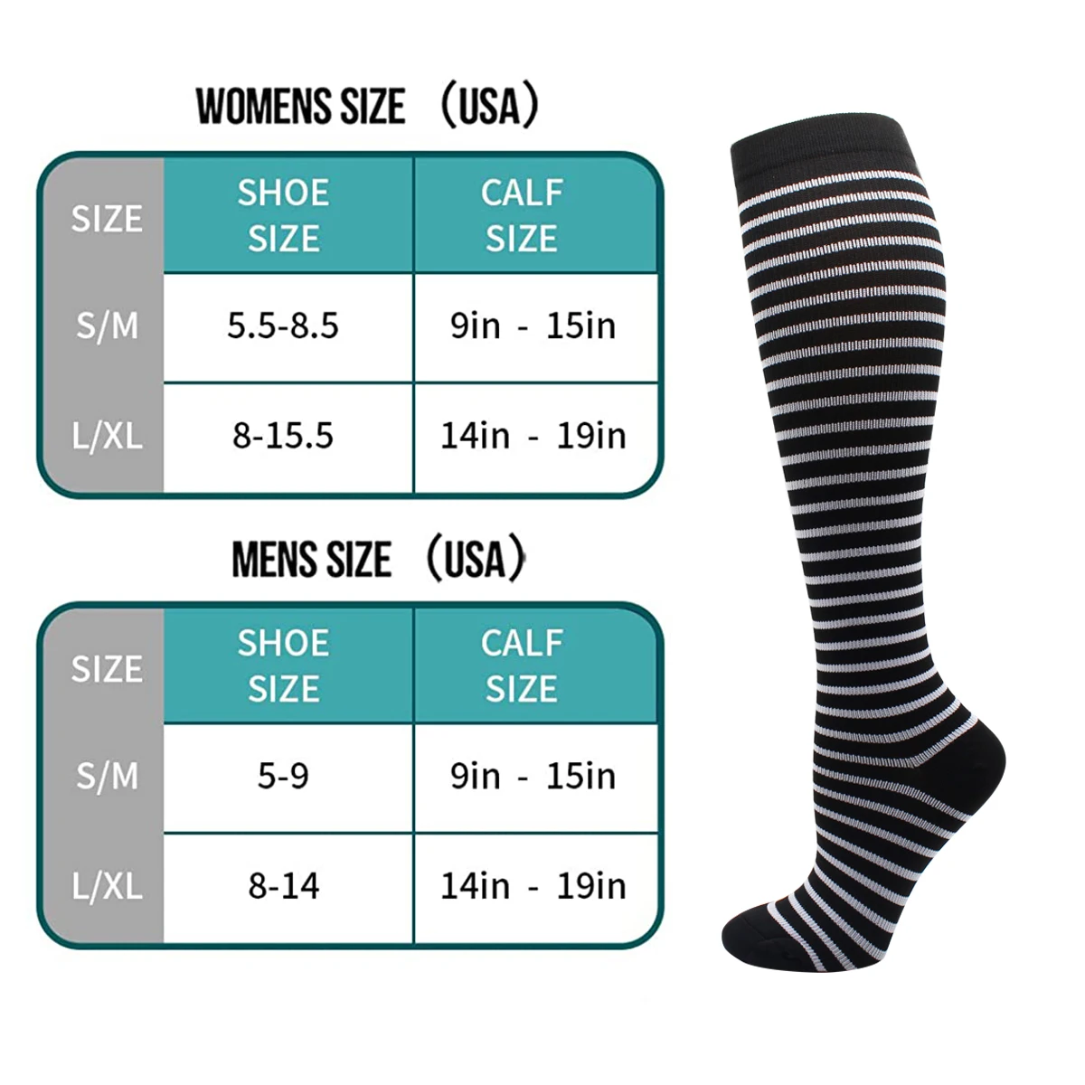 Black Color Unisex Compression Stockings Cycling Socks Men Fit Medical Edema Diabetes Varicose Veins Running Marathon Socks Men