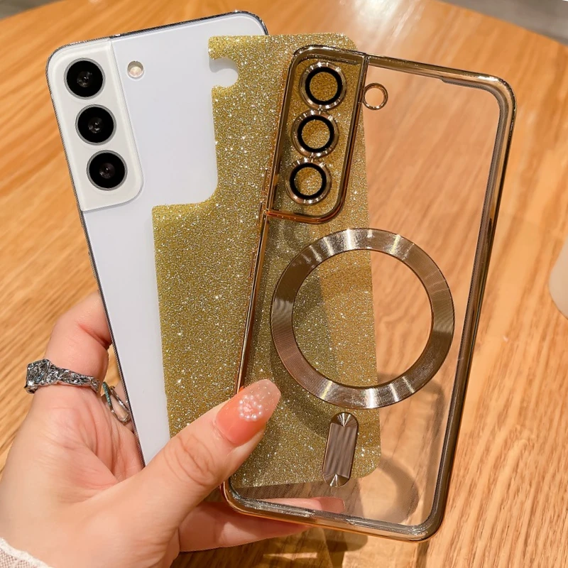 

HOCE Glitter Transparent Back Phone Case For Samsung Galaxy S23 S22 Ultra With Lens Film Magnetic Adsorption Cases S23 S22 Cover