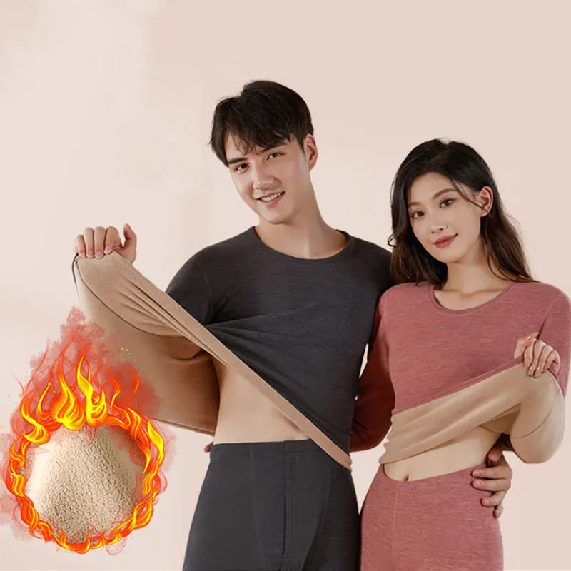 

Thermal Underwear Men Women Sets Plus Velvet Thickening Fitness Shapewear Elastic Tight Female Clothing Winter Christmas Set