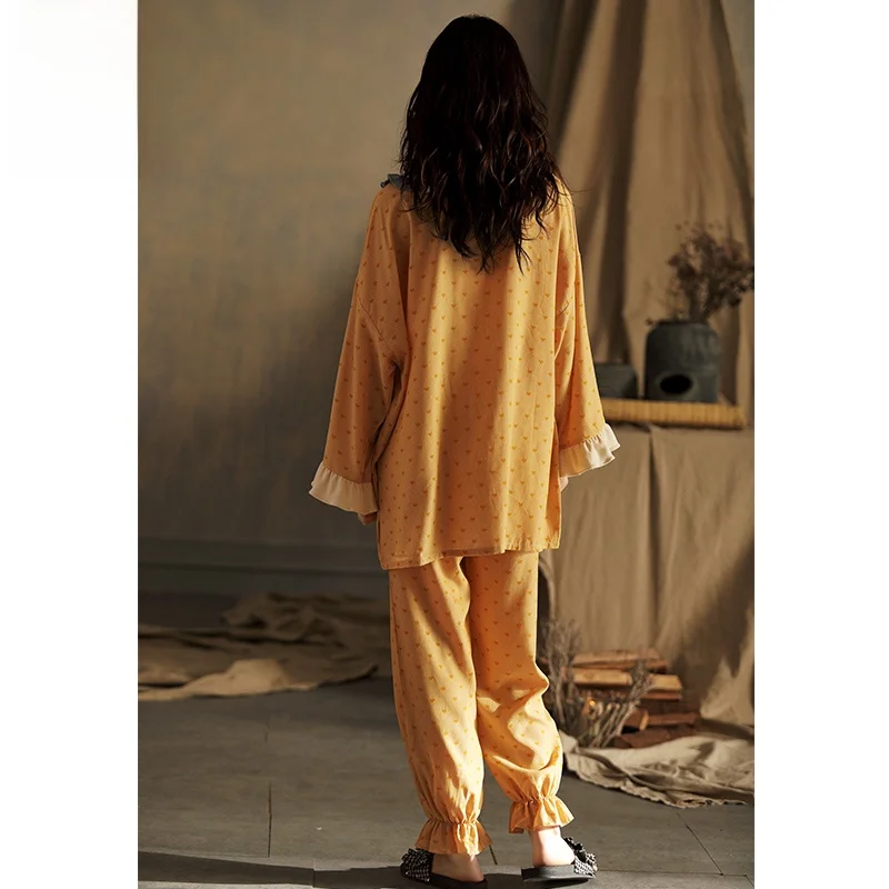 Пижамы женские весенне-осенние из чистого хлопка с длинными рукавами 2024 новая