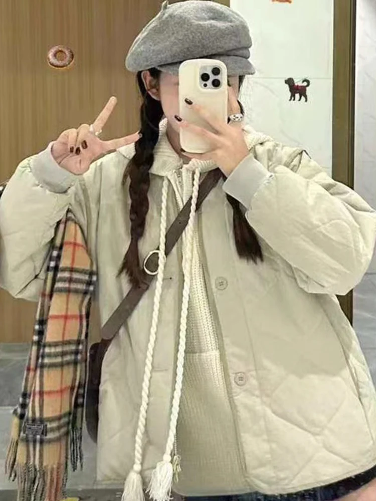 Светло-зеленый короткий пуховик женский осень и зима 2024 новая свободная