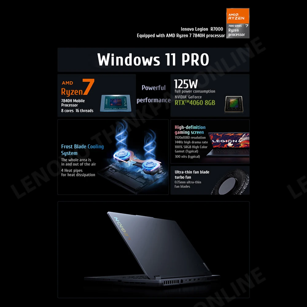 Ноутбук Lenovo Legion R7000 R7-7840H 16G/32G RAM 512G/1T SSD RTX4060-8G 144 Гц 15 6 дюйма