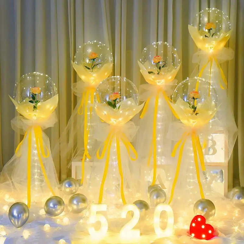 

1pc White Valentine's Day Gift Rose Bobo Balloon with Light Glowing Birthday Party Wedding Scene Arrangement Proposal Decoration