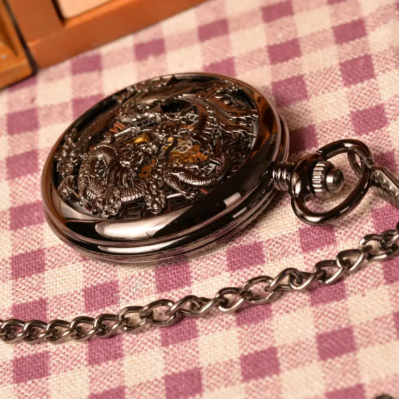 

Full-Automatic Mechanical Pocket Watch Retro Dragon and Phoenix Pattern Flip Nostalgic Male and Female Students Necklace Watch P