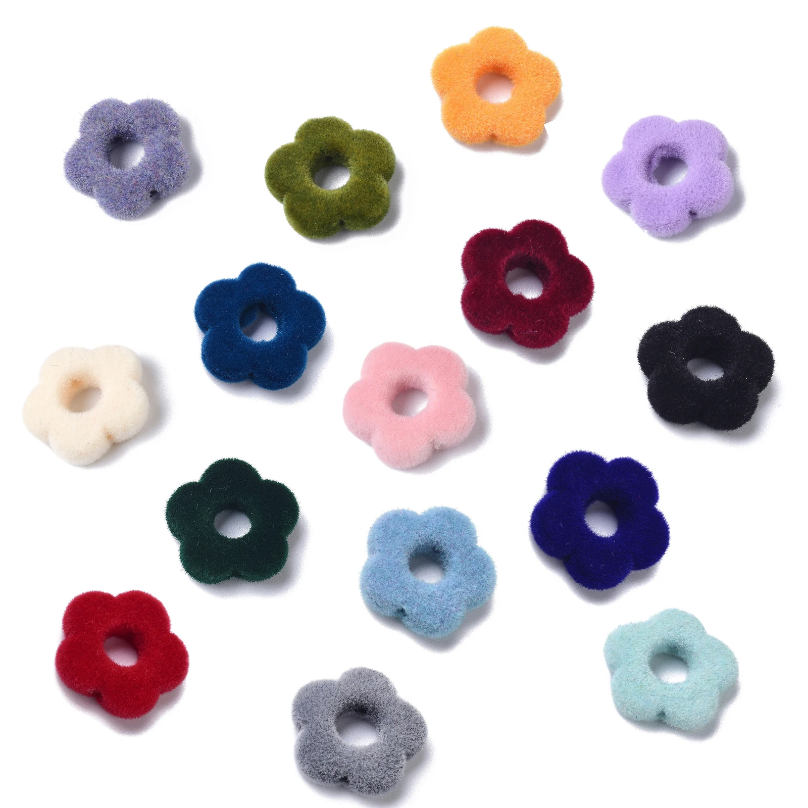 

10Pcs Velet Flower Flocky Resin Beads Mixed Color Double Charms Earrings Necklace Findings Women Trendy DIY Jewelry Making