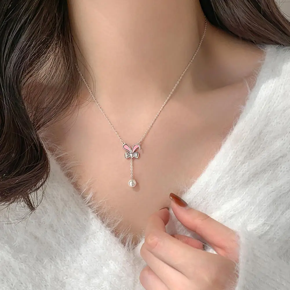 

Women Necklace Exquisite Charming Electroplating Geometric Faux Pearl Decoration Colorfast Luxury Rabbit Pendant Necklace Jewelr