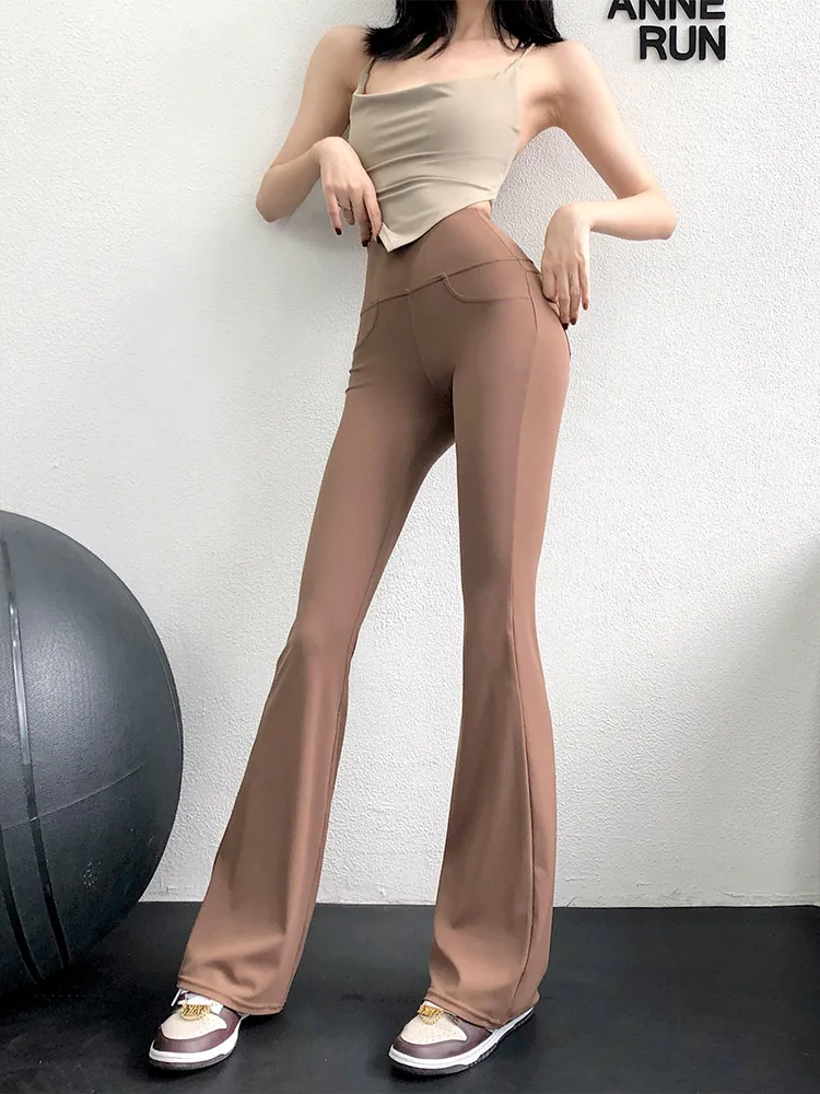 Annerun Yoga Pants Women's Nude Look Slim Slim Casual Running Sports Fitness Pants Bodybuilding Dance Flared Pants