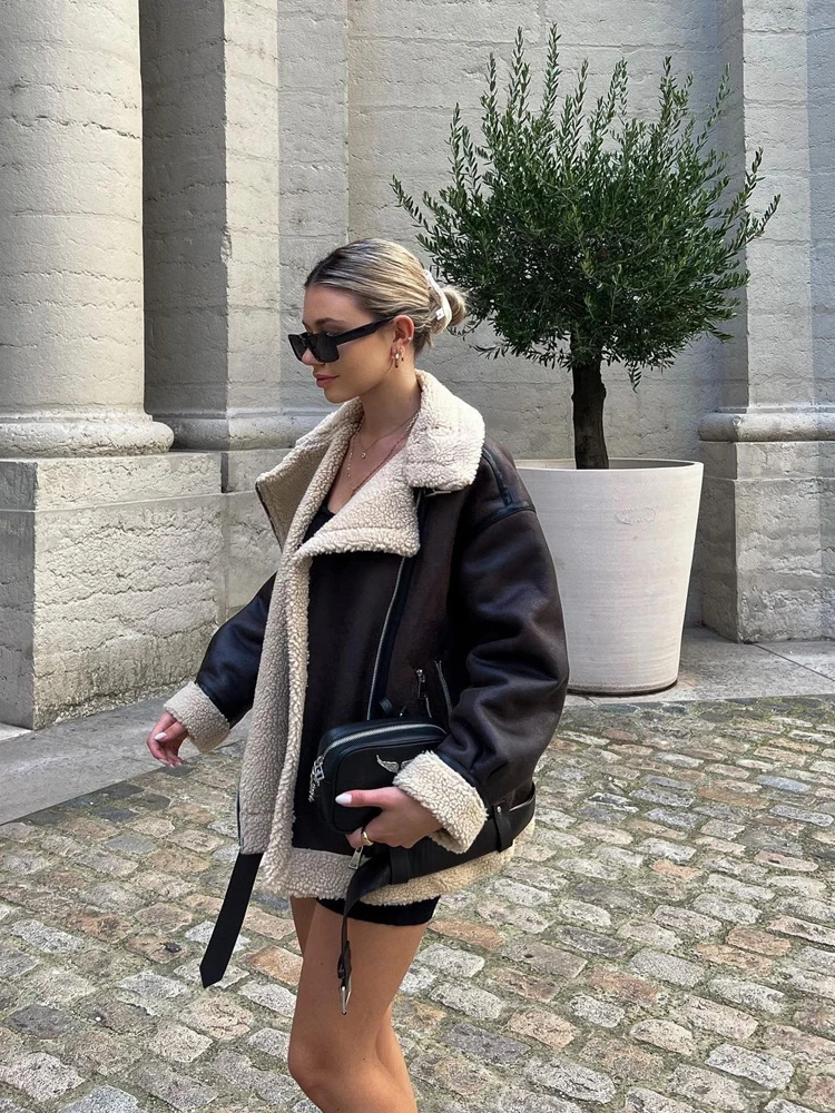 Suninheart модная куртка из искусственного меха на молнии, женские двусторонние куртки с длинным рукавом, теплое пальто, женское повседневное холодное пальто с лацканами