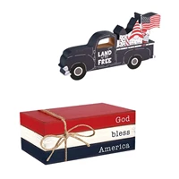independence day 4th of july tiered tray decor god bless america wood faux book decoration with american flag rustic farmhouse