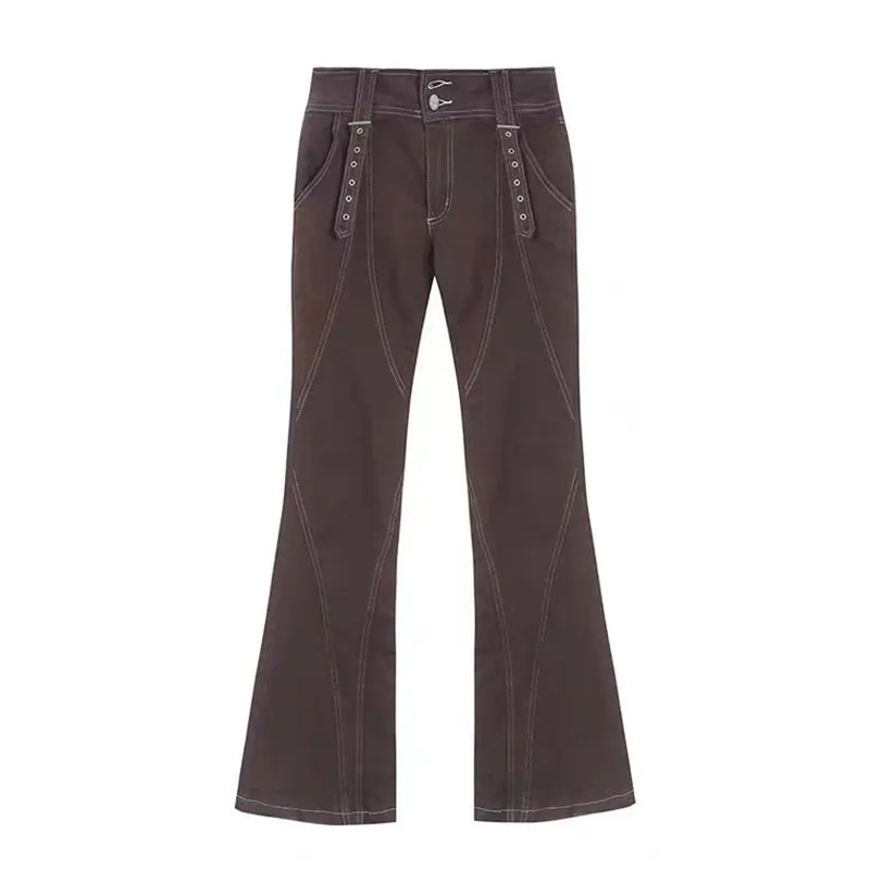 American Retro Brown Jeans Woman High Waist Y2k Flare Denim Trousers Korean Fashion Straight Pants Streetwear Personalized Jeans