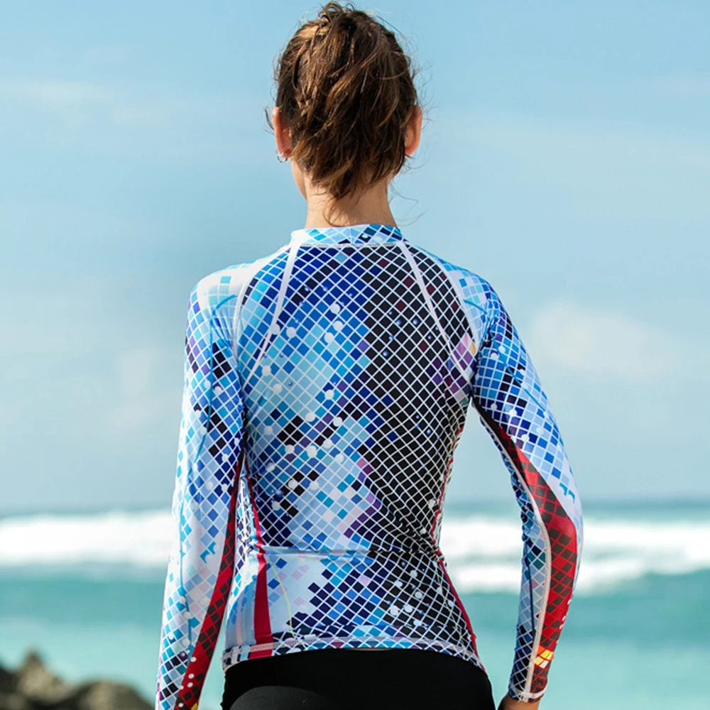 Fashion Women's Exquisite Printed Long Sleeve Split Beach Surfing Sunscreen Quick Dry Top For Water Sports Swimming Surfing 2022