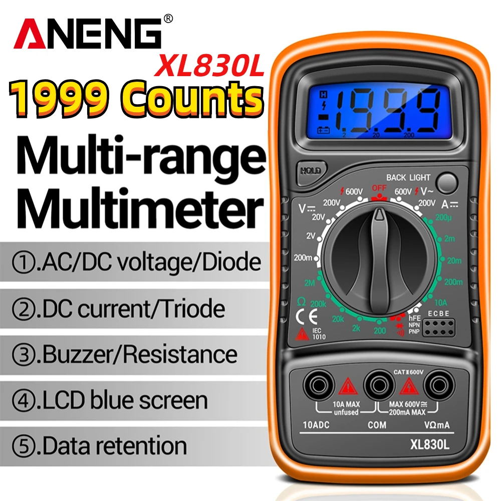 

ANENG XL830L Digital Multimeter 1999 Counts AC/DC Voltmeter Current Diode Triode Meter Tester Resistance Electronic Test Tools