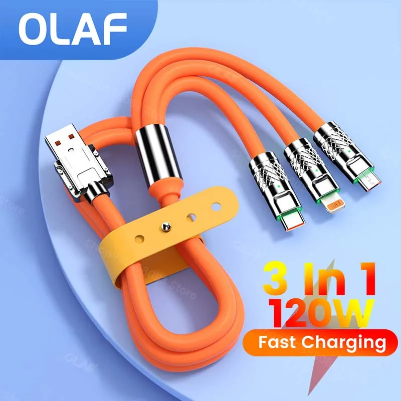 

6A 3 in 1 Super Charging Cable Micro USB Type C Fast Charger Micro USB Type C Data Cable For iPhone 14 13 Samsung Xiaomi Huawei