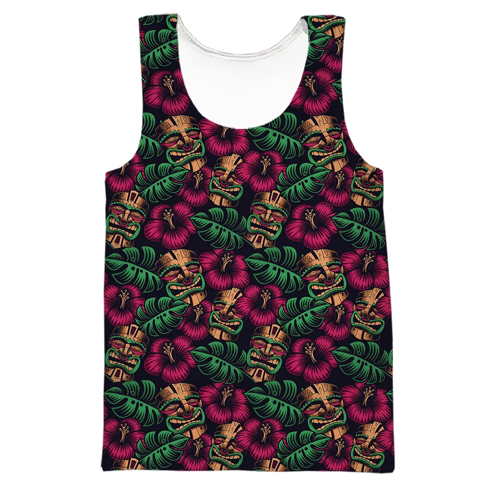 

CLOOCL Hawaii Vest Polynesian Mask Leaves Floral Printed Tank Tops 3D Graphic Vests Polyester Sportswear Gym Clothing for Men