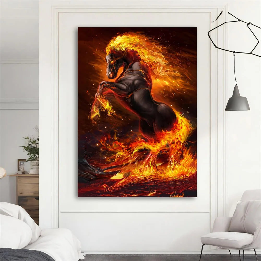

Fiery Stylish Horse Print on Canvas Painting Modern Abstract Animals Wall Art Posters Pictures for Living Room Home Decoration