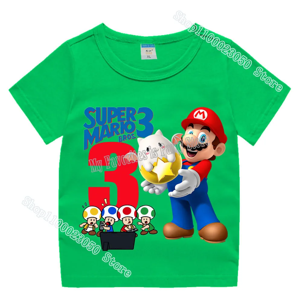 Super Mario Baby Birthday Summer T-Shirts Boy Girl Game Anime Number Cotton Tees Shirt Cartoon Short Sleeve Tops Kids Clothing |