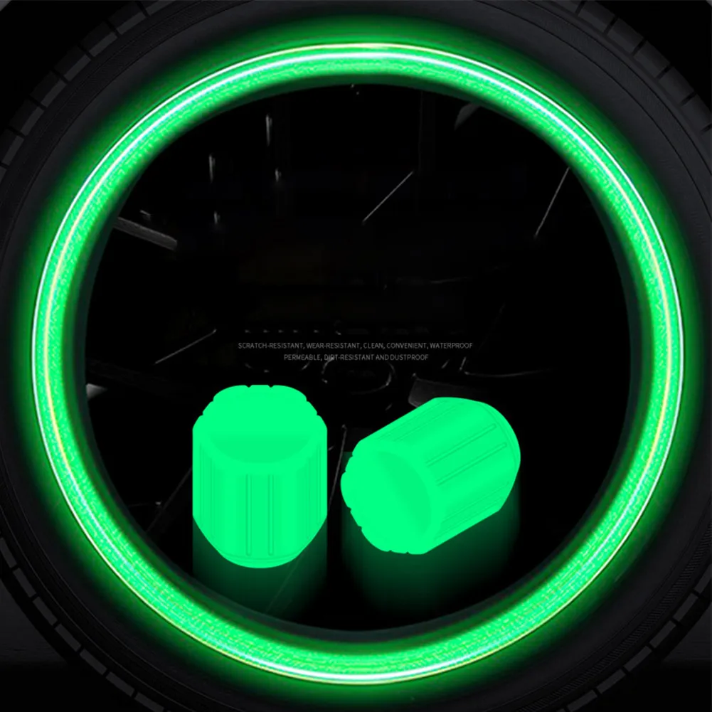 4PCS Universal Luminous Valve Caps Fluorescent Green Night Glowing Car Motorcycle Bicycle Wheel Styling Tyre Hub Luminous Cap