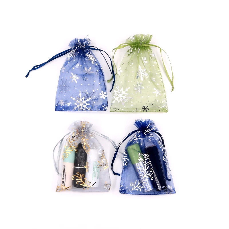 

10x14cm Jewelry Organza Gift Bags Wedding Birthday Candy Packaging Sachets Drawstring Bag 50pcs Snowflake Printed Pouches