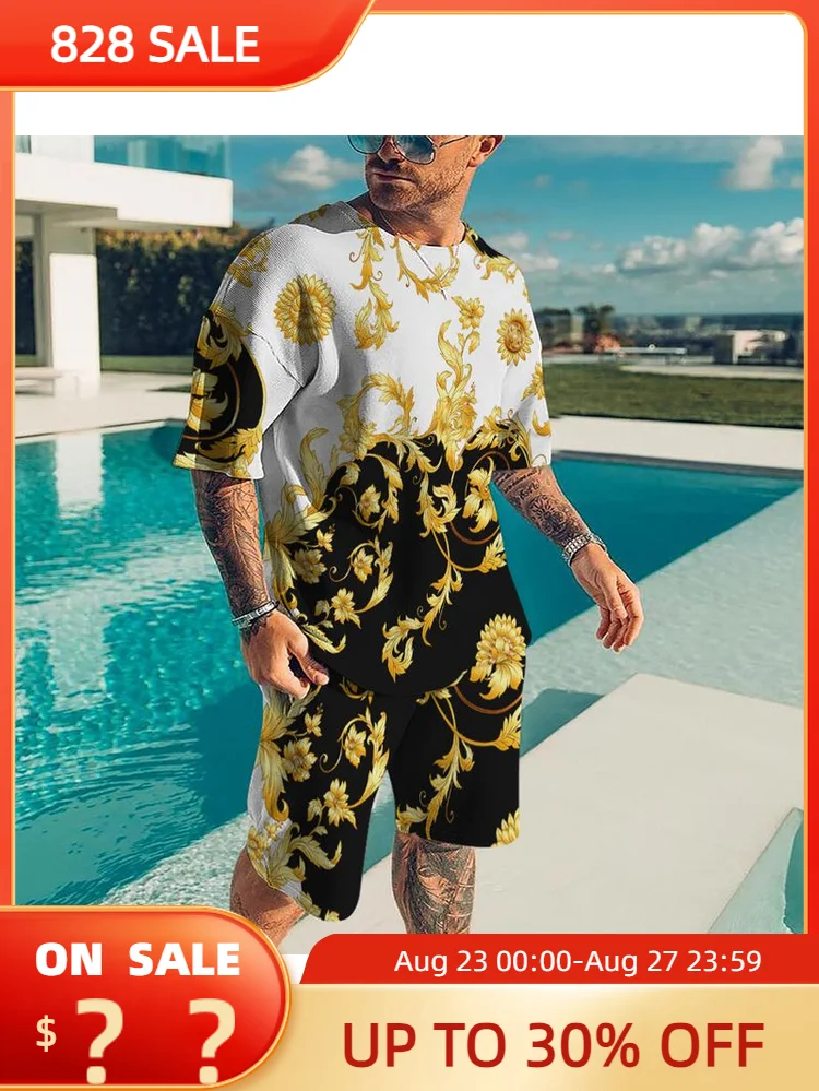 

Костюм спортивный мужской с 3D-принтом, модная футболка и шорты, повседневный спортивный костюм для бега и фитнеса, лето