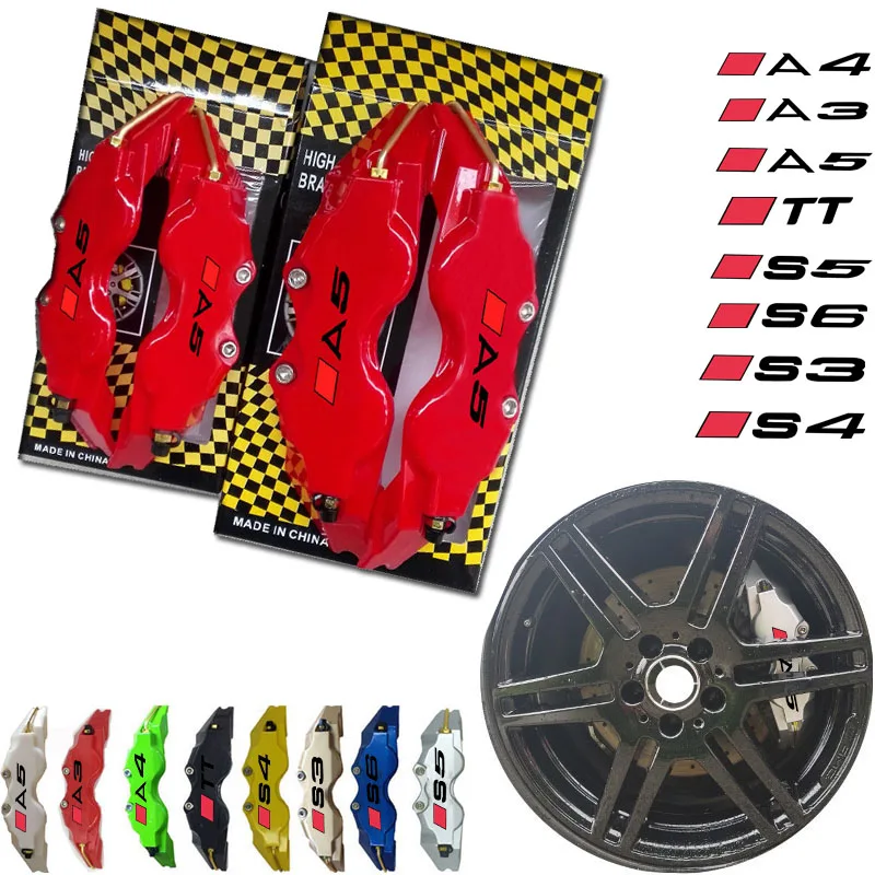 

4 Pcs Brake Disc Caliper Cover With Black Sticker For A3 S3 A4 S4 A5 S5 A6 TTS S6 TT TTS A1 Q2 Q3 Q5 S3 A1