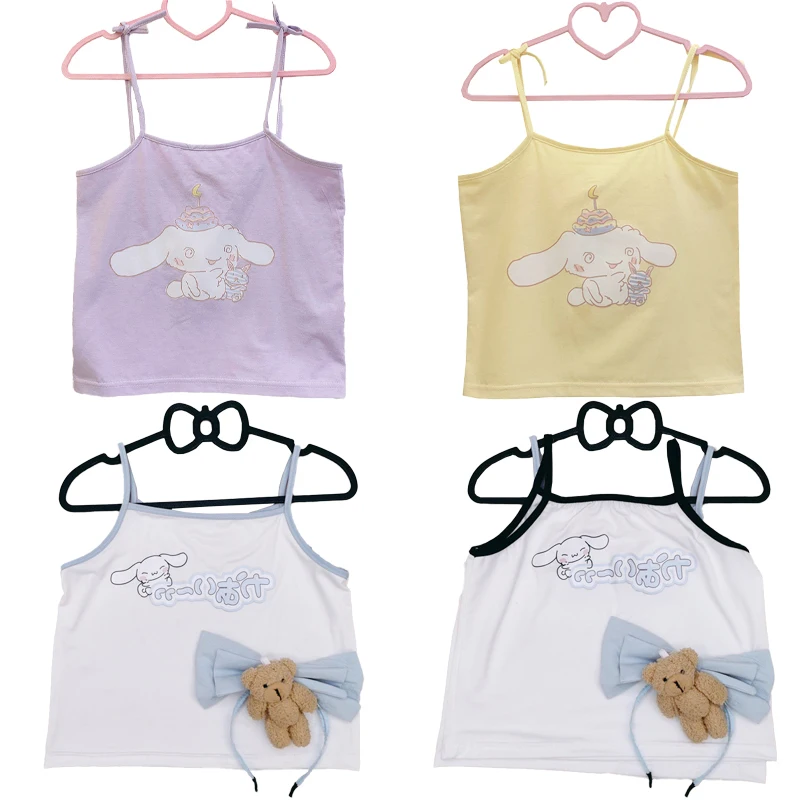 

Kawaii Cinnamorol Zoete Zachte Meisje Stijl Slim Lace Up Met Kleine Jarretel Binnen Mooie Print Buiten Korte Vest Voor Vrouwen