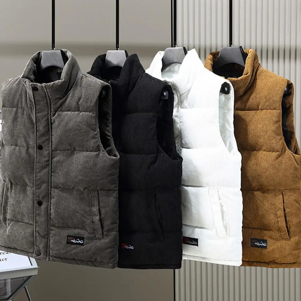 Сплошной цвет теплый жилет стильный мужской вельветовый пальто с