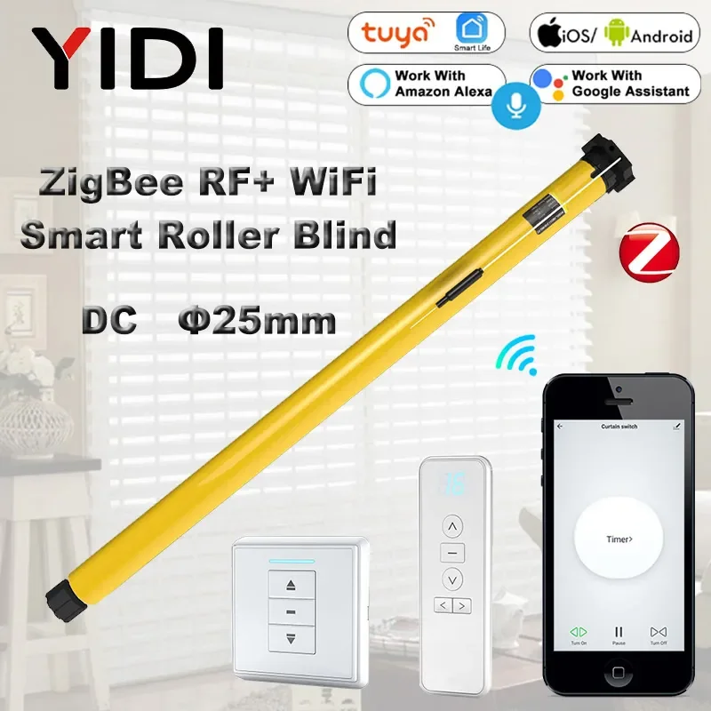 

NEW 25mm RF433 ZigBee inteligentny silnik rurowy rolety DC migawki automatyczny System kurtyny dla rury 38mm Alexa Google Home