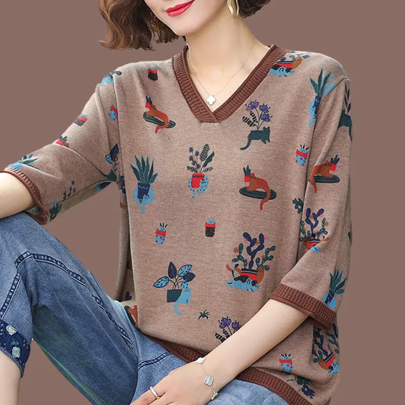 Vintage Clothes Cotton T Shirt Women Oversize Ladies Top V Neck Stitch Tshirt Half Sleeve Loose Casual Blusas Mujer de Moda 2022