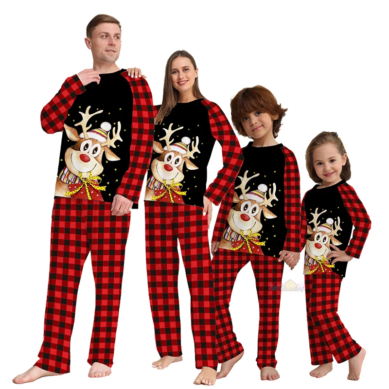 Christmas Family Matching Outfits Father Mother Daughter Son Pajamas Sets Xmas Mommy And Kids Sleepwear Clothes Deer Tops+Pants