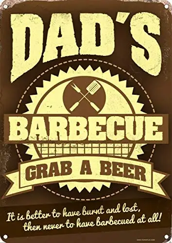 

Dad's Barbecue Theme Metal Tin Sign 8x12 Inches Retro Wall Decor Sign Bar Dining Room Living Room Kitchen Garage